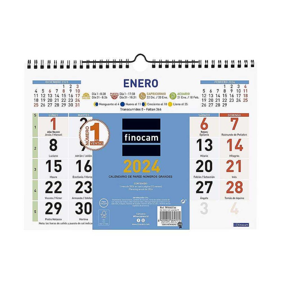 Papeler A Finocam | Calendario Pared 2024 Color M N Meros Grandes