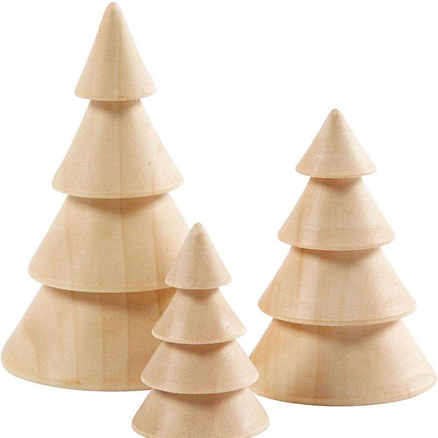 Papeler A Creativ Company Complementos | Set Rbol Navidad Madera 3 Uds. 5Cm 7Cm 10Cm