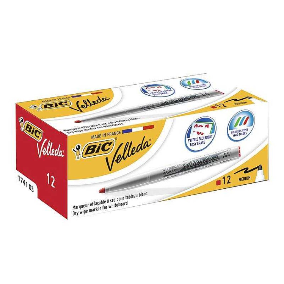 Papeler A Bic | Rotulador Pizarra Blanca Velleda Medium Rojo 12 Unidades