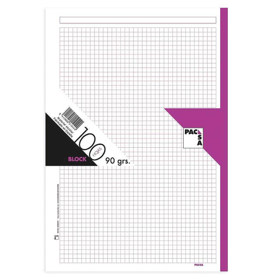 Papeler A Pacsa Papel Y Recambios | Recambio A4 Cuadro 5Mm. 100 Hojas 4 Taladros Borde Fucsia