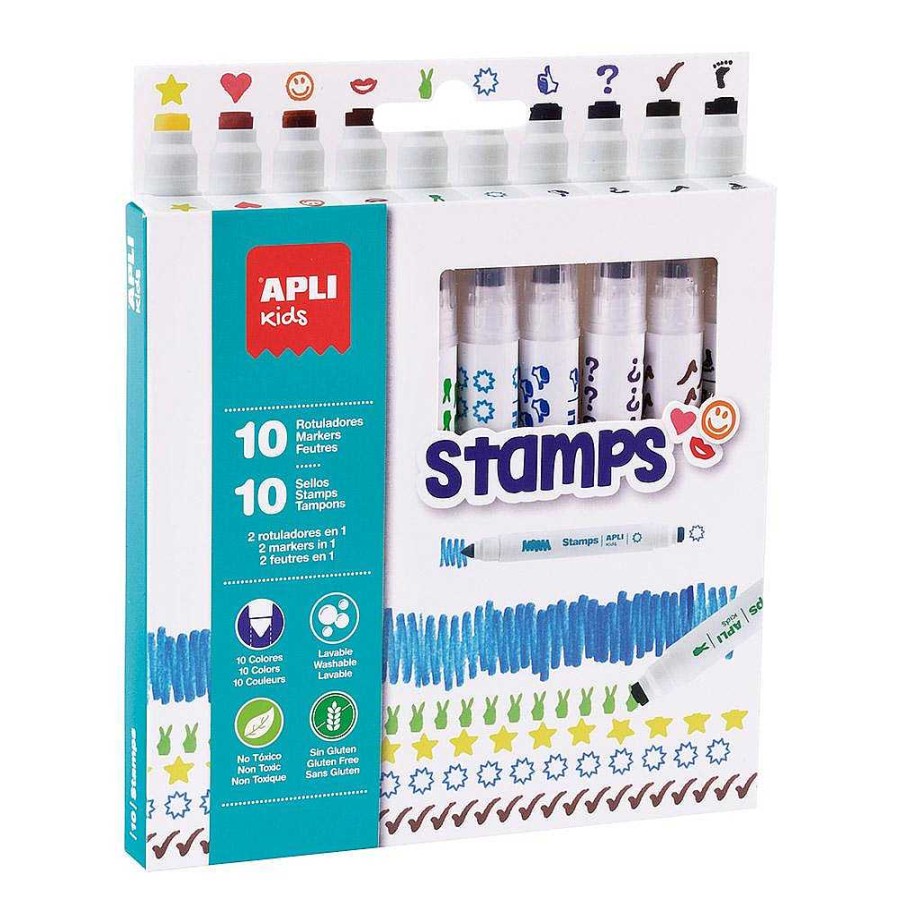 Papeler A Apli | Rotulador Doble Punta 10 Colores Color And Stamp Apli