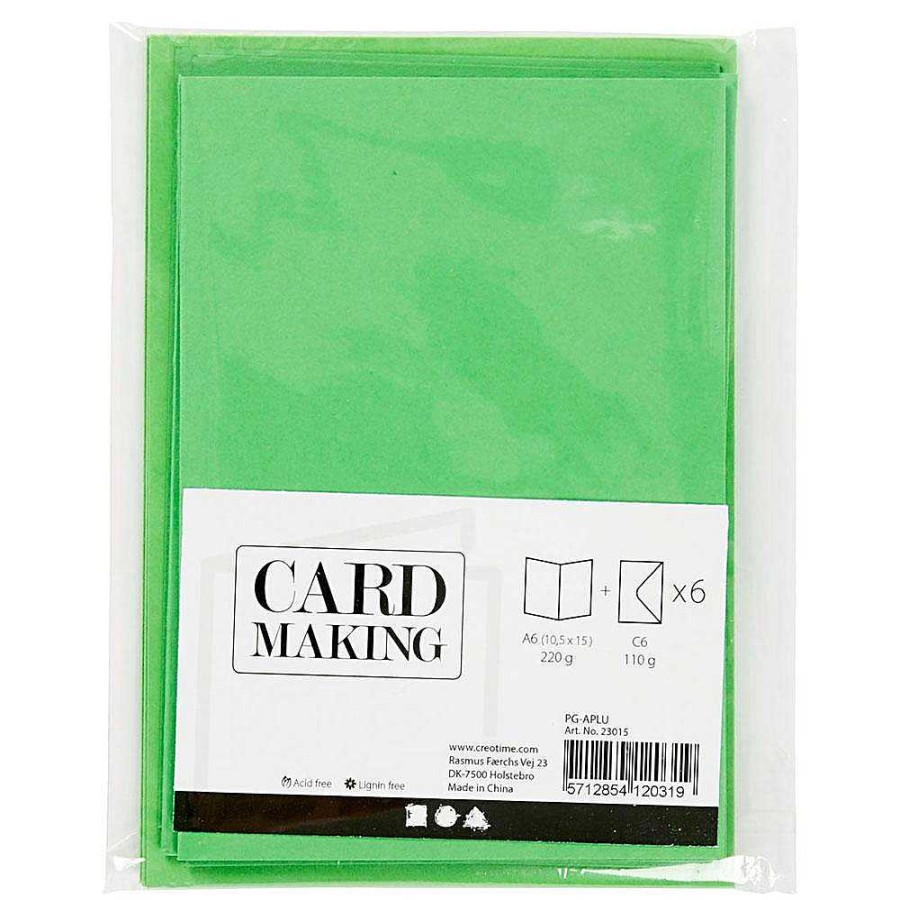 Papeler A Creativ Company Cartulinas | Tarjeta 10,5X15Cm Y Sobre 11,5X16,5Cm Color Verde Set 6 Unidades