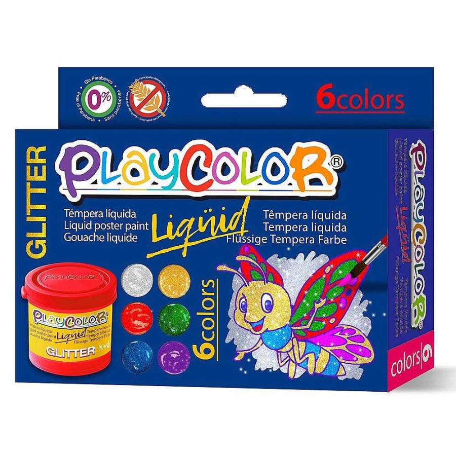 Papeler A Instant Pinturas Y Accesorios | T Mpera L Quida 6 Colores Glitter 40Ml. Playcolor