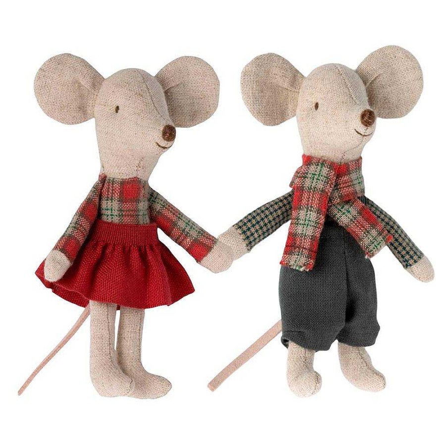 Juguetes Maileg Mu Ecos Y Peluches | Ratoncitos Gemelos 13Cm En Casita Papel