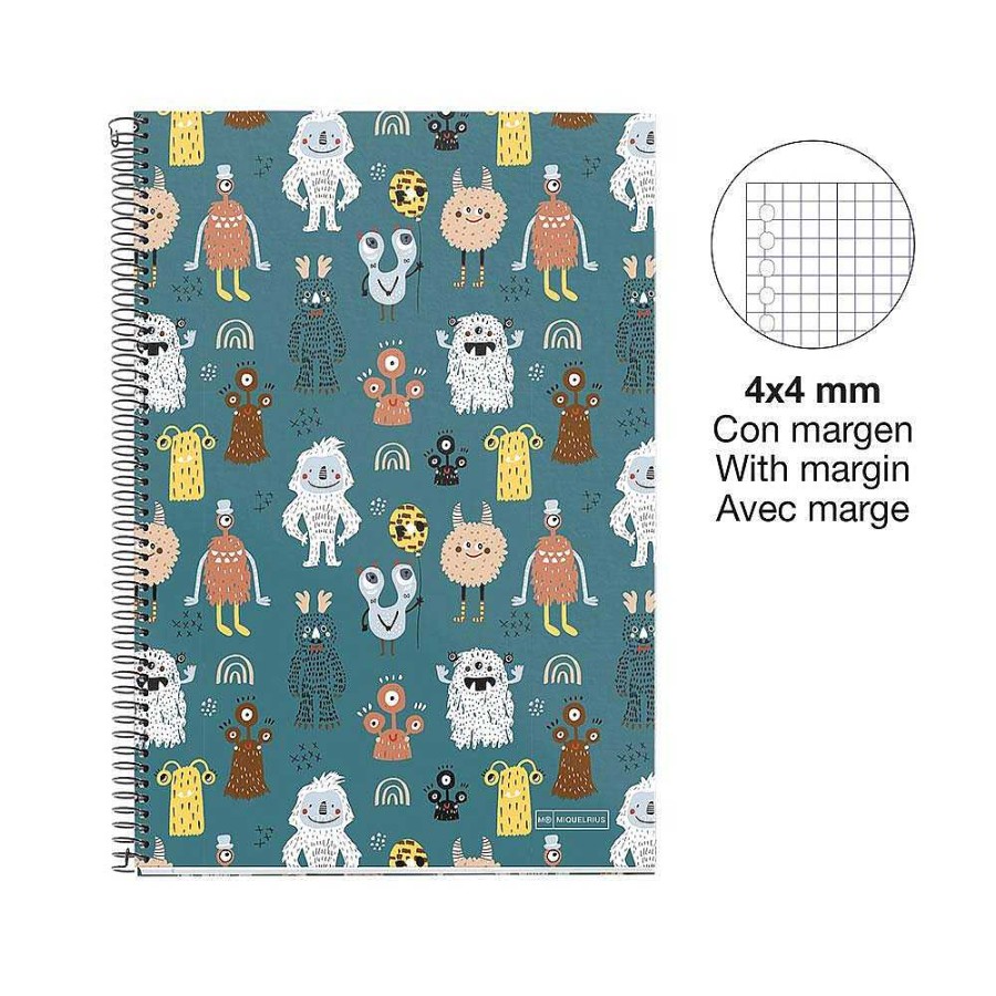 Papeler A Miquel rius Cuadernos Escolares | Bloc Folio Cuadro 4Mm. 80 Hojas Little Monster