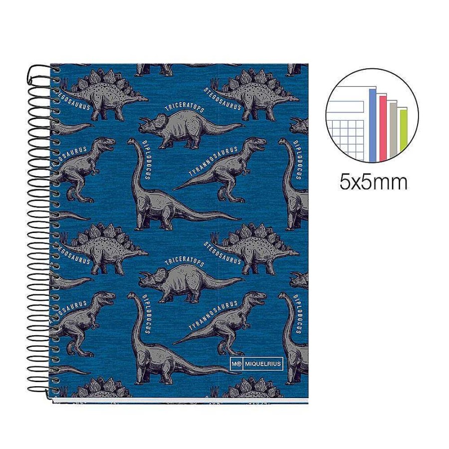 Papeler A Miquel rius Cuadernos Escolares | Bloc A5 Cuadro 5Mm. 140 Hojas Microperforado Wild Dino