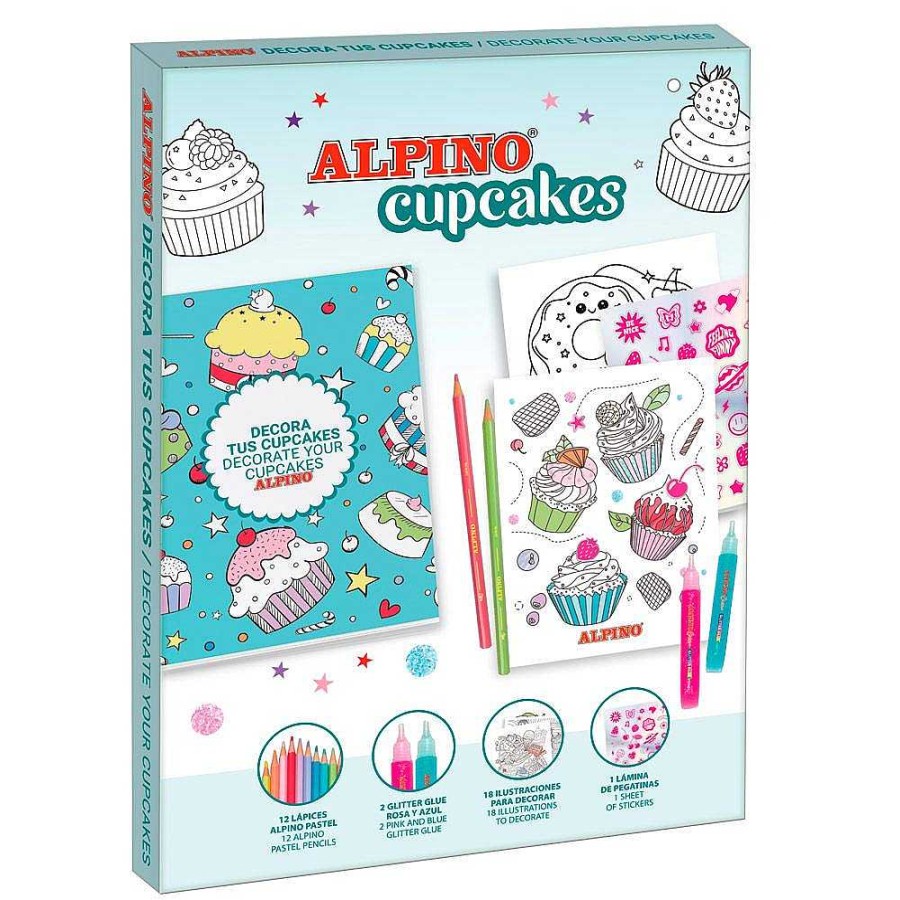 Papeler A Alpino Pinturas Y Accesorios | Set Alpino Cupcakes Decora Con L Pices De Colores Y Pegatinas