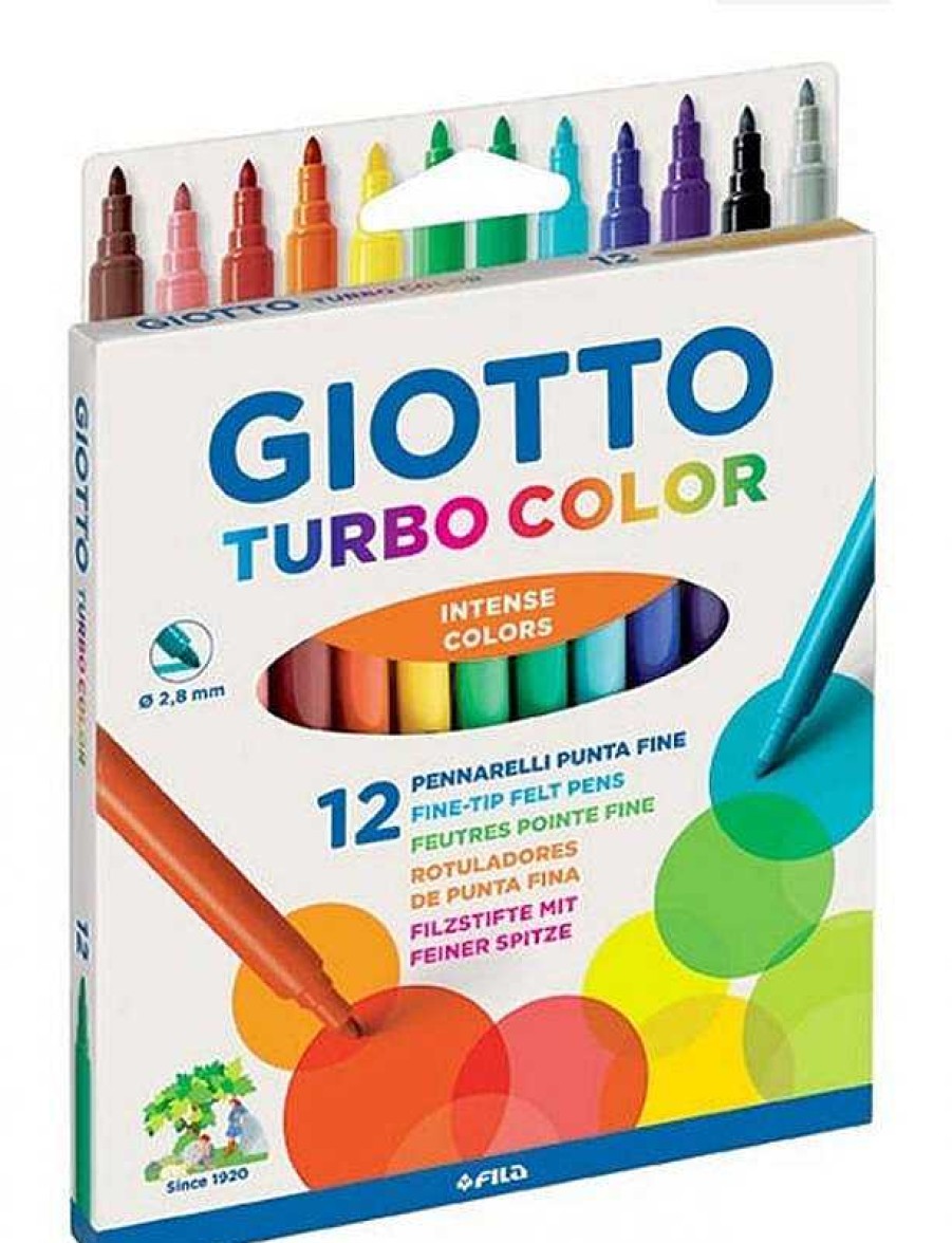 Papeler A Fila | Rotuladores 12 Colores Turbo Color Giotto