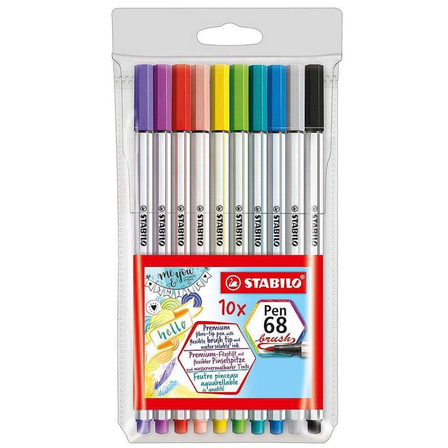 Papeler A Stabilo | Stabilo Pen 68 Brush Punta Pincel Bl Ster 10 Colores