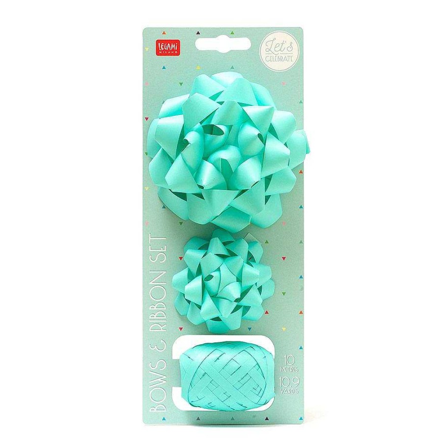 Papeler A Legami Complementos | Set 2 Lazos Y Cinta Color Azul Aqua Para Regalo