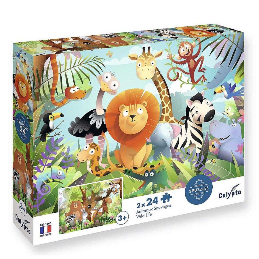 Juguetes Calypto | Set 2 Puzzles De 24 Piezas Animales Salvajes Calypto